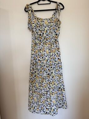 Social Standard by Sanctuary Tie-Shoulder Floral Midi Dress in Yellow and White